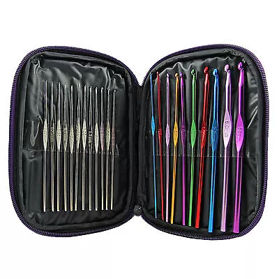 £4.75 • Buy 22 Piece Multi Coloured Aluminium Crochet Hooks Knitting Needles Set 0.6mm-6.5mm