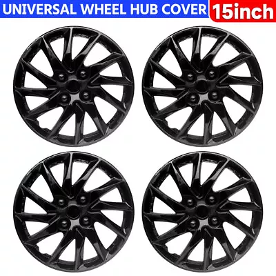 15  Set Of 4 Black Wheel Covers Snap On Full Hub Caps Fit R15 Tire & Plastic Rim • $46.88