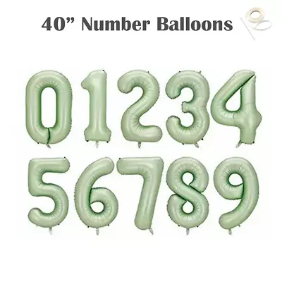 40 Inch Cream Green Number Foil Balloons 0/1/2/3/4/5/6/7/8/9 Baby Shower Party • $6.95