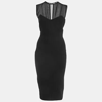 Victoria Beckham Black Crepe Silk Trimmed Sleeveless Midi Dress S • $276.15