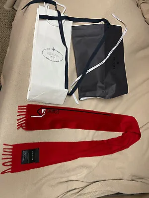 $599.99 • Buy Prada - NWOT, Unisex Pure 100% Cashmere Red Scarf, OG Gift Bag, Wrapping Ribbons