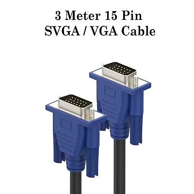 3 Meter VGA Cable D-Sub Male 15 Pin VGA SVGA PC To TFT LCD Monitor TV Lead UK • £2.80