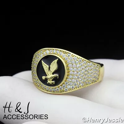 Men 925 Sterling Silver Icy Bling Cz Gold/black Plated 3d Eagle Ring*agr197 • £43.42