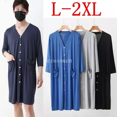 Men Loose Bamboo Nightshirt Short Sleeve Nightwear Button Sleepwear Nightshirt • $16.80