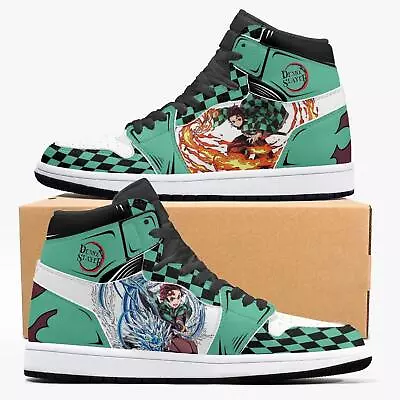 Custom Demon Slayer Tanjiro JD1 Anime Shoes Mid Top Sneakers • $129.99