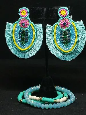 New Set Earrings//Bracelet InKa Blue/Teal Set  • $14