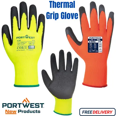 Portwest Thermal Grip Gloves Outdoor Builders Rough Work Latex Palm Coated A140 • £19.99