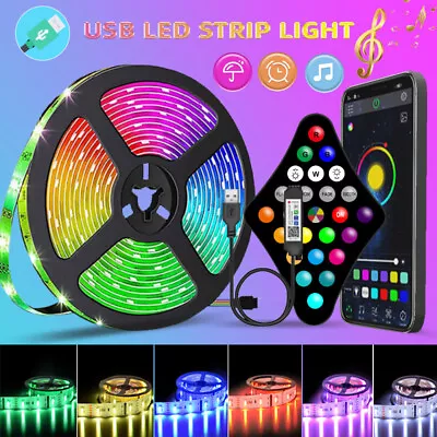 US 5050 RGB LED Light Strip USB 65FT Bluetooth TV Backlight W/Remote For Room • $11.39