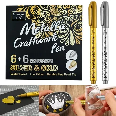 12 Acrylic Paint Pens Markers Metallic Marker Art Pen For Rock Glass Wood Fabric • £6.99