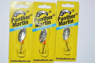 $14.95 • Buy 3 Lures Panther Martin Trout Spinners 1/4oz Silver Blade Size 6 Yellow Red Spots