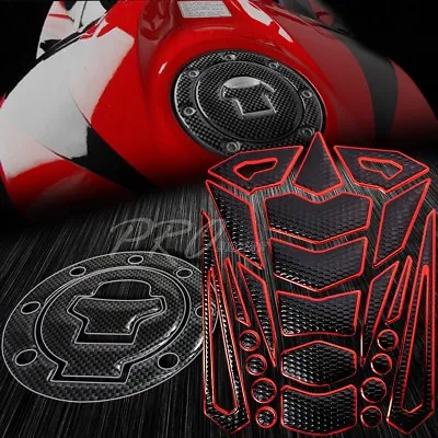 24PC Chromed Red Tank Pad+Fuel Cap Cover 97-03 GSXR-600/750/1000 GSX Carbon Look • $29.88