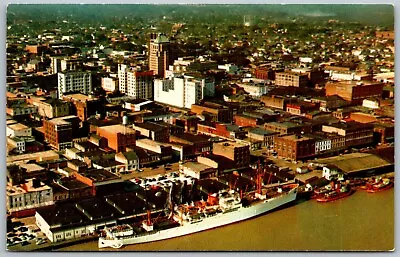 Mobile Alabama 1960s Postcard Aerial View Business Center River Ships • $4.95