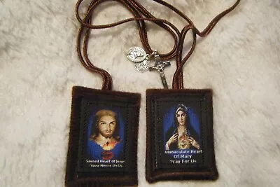 Sacred Hearts Of Jesus And Mary Brown Scapular 100%Wool Handmade In USA • $8.90