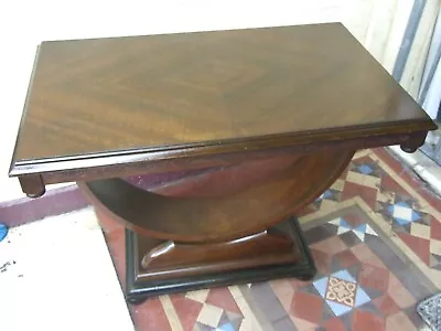 $395 • Buy Antique Art Deco Walnut Coffee Table, U Shape Base, Marquetry Top, 1930's