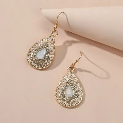 Party Statement Jewellery Zircon Gold Colour Big Dangle Stunning Women Earrings • $2.98