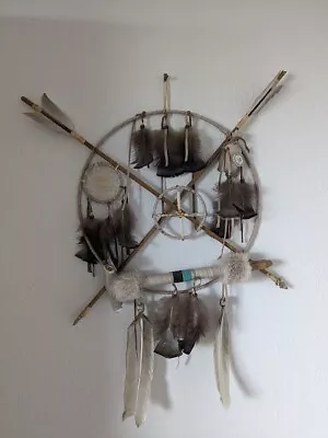 Southwest Wall Decoration Peace Pipe Medicine Wheel Dream Catcher Buckskin/Bead • $92.94