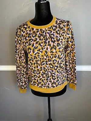 J Crew Women's Size S Brown Black Pink Leopard Merino Wool Blend Sweater • $19.99