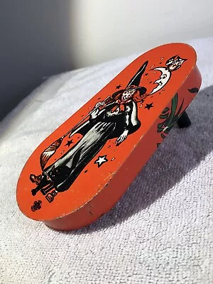 Vtg Halloween Tin Noise Maker 5.5” US Metal Toy Witch Works • $18.99