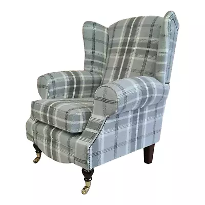 Accent Wing Back Queen Anne Cottage Chair Balmoral Dove Grey  Tartan Fabric • £479