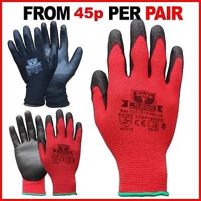 24 PAIRS PU COATED WORK GLOVES • RED BLACK • Mechanics Builders Construction DIY • £0.99