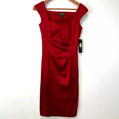 Lauren Ralph Lauren Dress Women Ruched Holiday Red Pleat Work Party Core Cruise • $59.97