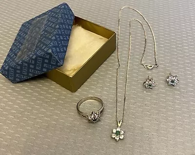 Vintage Avon Sterling Silver Set Flower Pendant Necklace Stud Earrings Ring 8.5 • $39.95