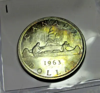 TONING—1963 $1 Canada Silver UNC SILVER Dollar —NICE TONING COIN • $7.75