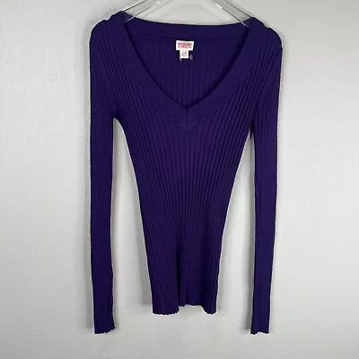 Mossimo Women's V-Neck Ribbed Pullover Sweater Long Sleeve Purple Size Small • $14.99