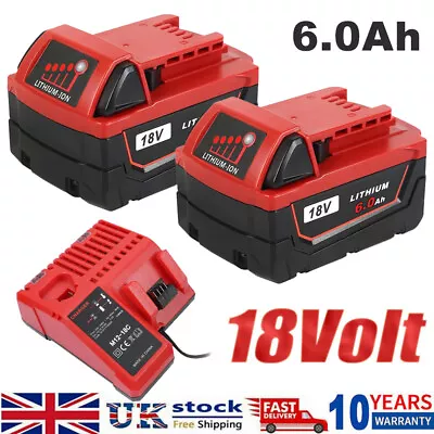 2X For Milwaukee M18 6.0 AH 18V Extended Capacity Battery XC 48-11-1860/Charger • £47.95