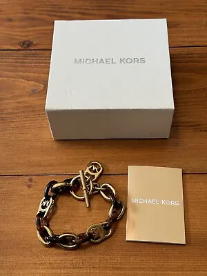 Michael Kors Women's Tortoise Gold-Tone Steel Dangle Toggle Closure Bracelet • $79.99