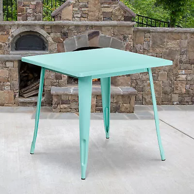 Felix Commercial Grade 31.5  Square Green Metal Indoor-Outdoor Table • $186