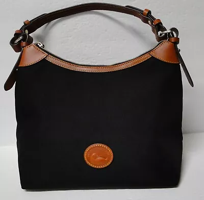 Dooney & Bourke Large Erica Nylon Hobo Shoulder Bag Leather Trim Black IN479-BL • $45.95