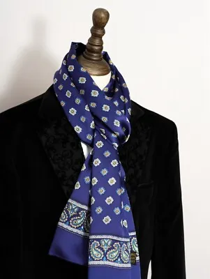 Men's 100 Silk Scarf Paisley Cravat Double Layer Long Neckerchief Mufflers Blue • $16.99