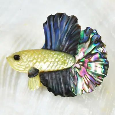 Siamese Fighting Fish Betta Iridescent Multicolor Shell Carving 3.11 G Drilled • $39.95