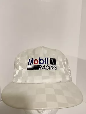 Vintage Mobil 1 Racing Trucker Snapback Hat Cap White Checkered USA Made READ • $29.99