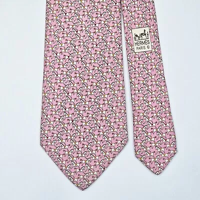 HERMES TIE 5573 MA Horse On Pink Silk Necktie • $51