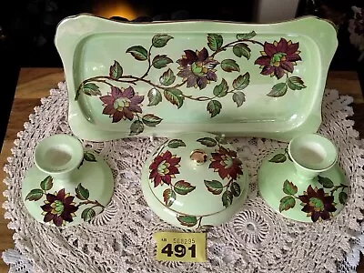 £18 • Buy Maling Ware Brocade 6586 China Dressing Table Set - Tray, Dish, 2 X Candlesticks