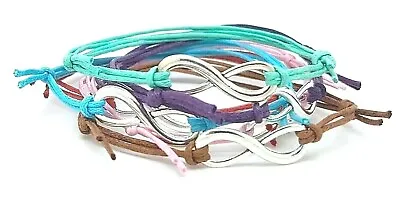 Silver Infinity Charm Waxed Cord Friendship Wish Bracelet  • 20 Colours • £1.75