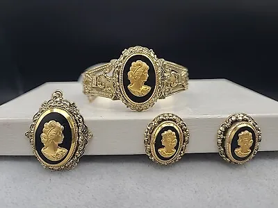 Vintage Petite Whiting And Davis Black & Gold Cameo 3 Piece Set Rare • $76.50