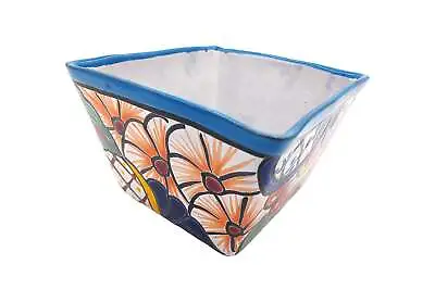 Mexican Talavera  Cuadrito Pirámide  Planter Hand Painted - Light Blue Trim • $31.49