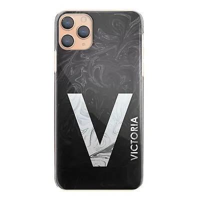Personalised Initial Phone Case;Grey Marble Swirl Print Hard Cover With Name • $33.56