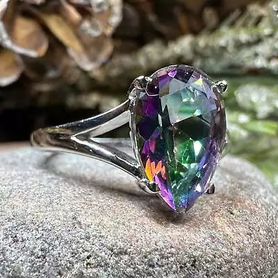 Teardrop Mystic Topaz Engagement Ring Wiccan Boho Statement Ring 925 • $49.99