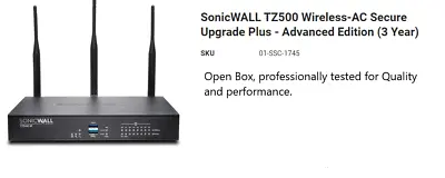 Sonicwall TZ500 Wireless-ac Secure Upgrade Plus - Advanced Edition 3 01-SSC-1745 • $637.50