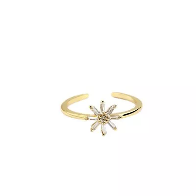 M&T 2007 Gold Plated Open Flower Daisy Ring CZ Adjustable Ring One Piece JWCY56 • $4.90