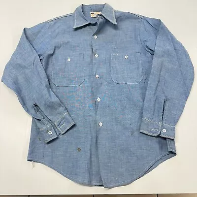 Vintage 70s Sears Texas Longhorns Chambray Button Down Size M Hand Painted • $30.48