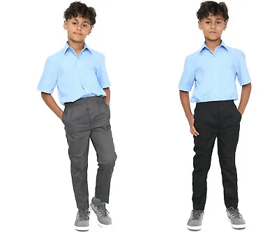 Boys Full Round Elastic School Pull Up Trousers Smart Comfortable Easy Wear 2-13 • £10.95