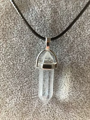 £1.99 • Buy Point Cut Hexagonal Glass Crystal CLEAR On A Black Cord Necklace