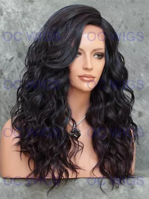 Long Full Curly Lace Front Heat OK Human Hair Blend Wig Dark Brown Mix EVED • $84.85