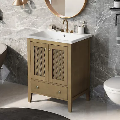 24  Bathroom Vanity Cabinet Set Freestanding With Ceramic Basin Sink And Drawer • $192