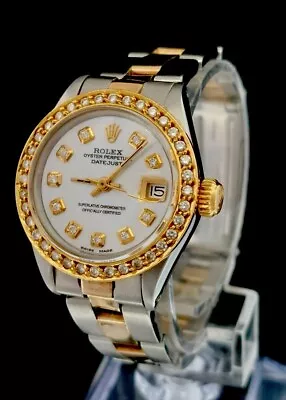 Authentic Rolex Date Just 26mm 18k Gold. Steel Band With Diamond Bezel - 5.75” • $6100